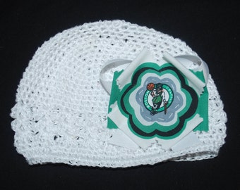 Boston Celtics Fabric Flower Crochet Hat for Newborn