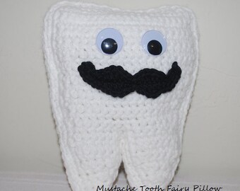 Crochet Tooth Fairy Pillow with Mustache