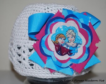 Elsa and Anna Frozen Fabric Flower Crochet Newborn Hat