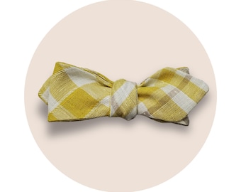 Handmade Bow Tie, Linen – Self-Tie, Slim, Vintage Style | Ready to Wear | Mustard on the Beat