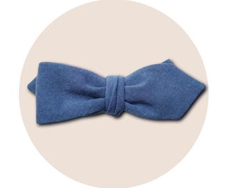 Handmade Bow Tie, Cotton – Self-Tie, Pointed, Vintage Style | Ready to Wear | Blue Morpho