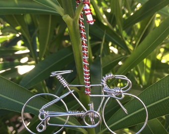 Christmas Candy Cane Bike Ornament -Handmade Festive ONE WIRE Bicycle Decor, Seasonal Cyclist Biker Gift for Biking Lovers ~Car Tree Hanger