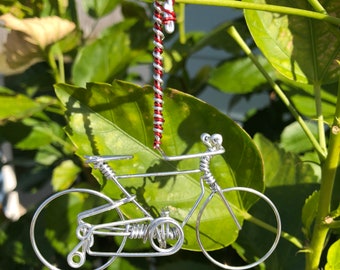 ONE WIRE Christmas Candy Cane Mountain Bicycle Ornaments Gifts for Bike Lovers Riders ~Car Tree Hanger Desk Shelf Cycling Decor