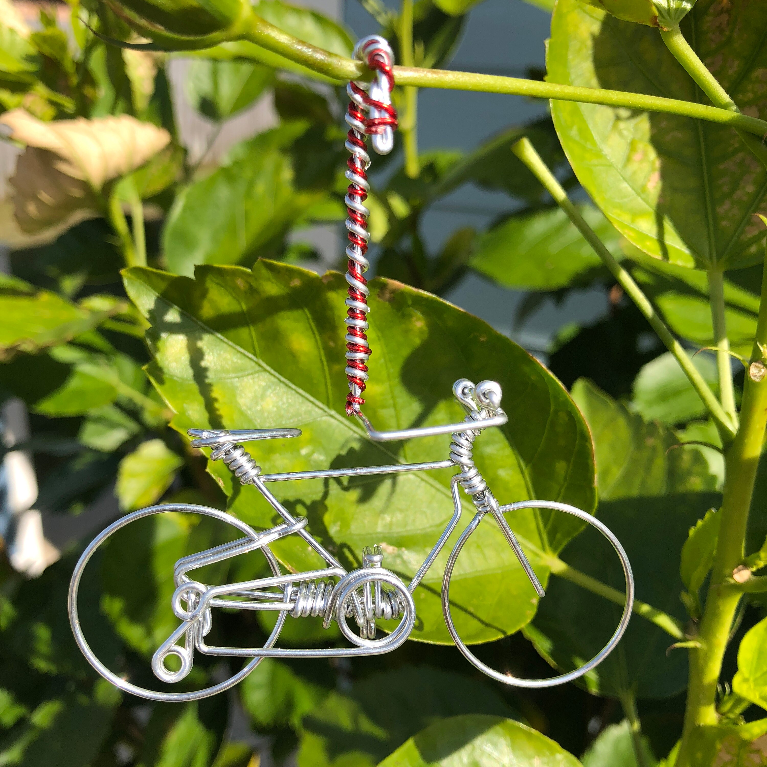Christmas Candy Cane Bike Ornament handmade Festive ONE WIRE Bicycle Decor,  Seasonal Cyclist Biker Gift for Biking Lovers car Tree Hanger 