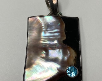 Blue Topaz Mother of Pearl Sterling Silver Pendant Hawaii