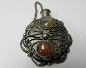 Agate Perfume Bottle Tribal Silver Pendant Poison Pendant