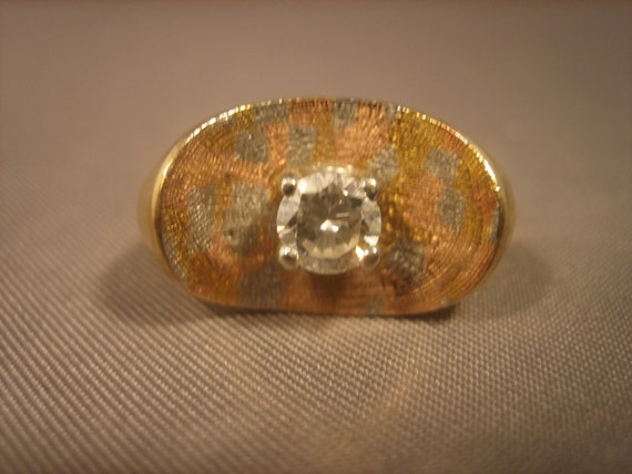Diamond and Tri-Color Gold Ring 14 Karat Gold - image 1