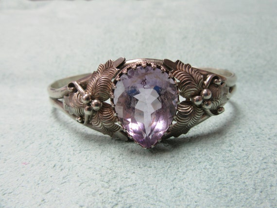 Amethyst Bracelet Sterling Silver Hand Made Cuff - image 1