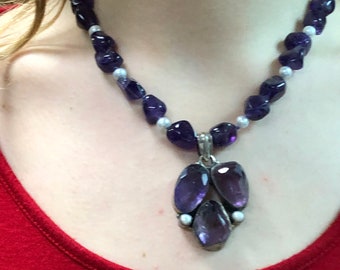 Amethyst Pearl Necklace Sterling Silver