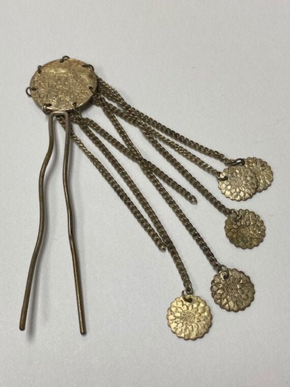 Japanese Mon Crest Hair Ornament Crane and Chrysan
