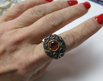 Citrine Ring Sterling Silver 14 Karat Gold Ring