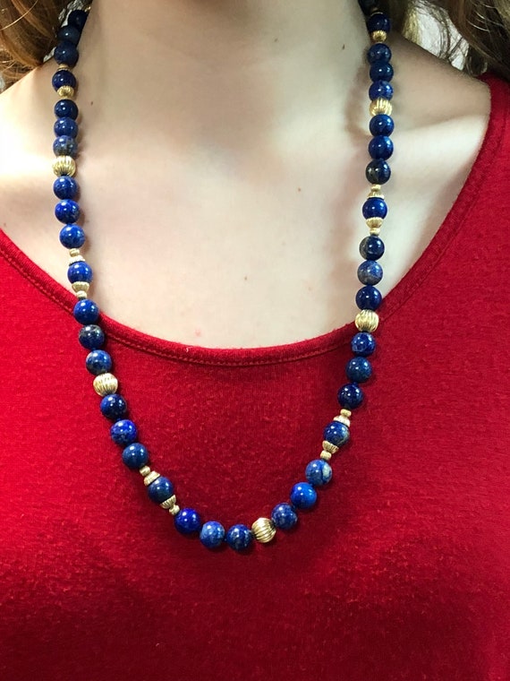 Lapis and gold bead necklace deals