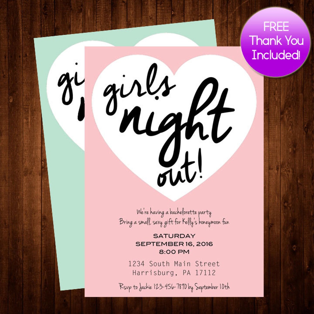 Girls Night Out, Printable Bachelorette Invitation, Pink Seafoam ...