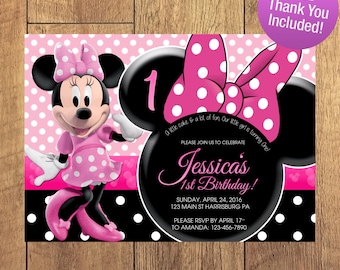 Minnie Mouse Birthday Invitation FREE THANK YOU Included