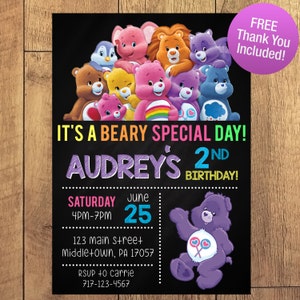 Care Bear Birthday Party Invitation FREE THANK YOU Included image 1