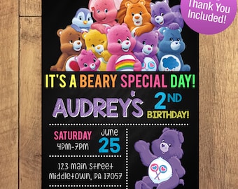 Care Bear Birthday Party Invitation FREE THANK YOU Included