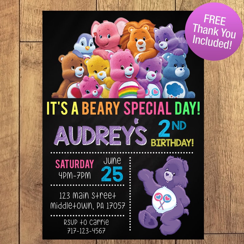 care-bear-birthday-party-invitation-free-thank-you-included-etsy