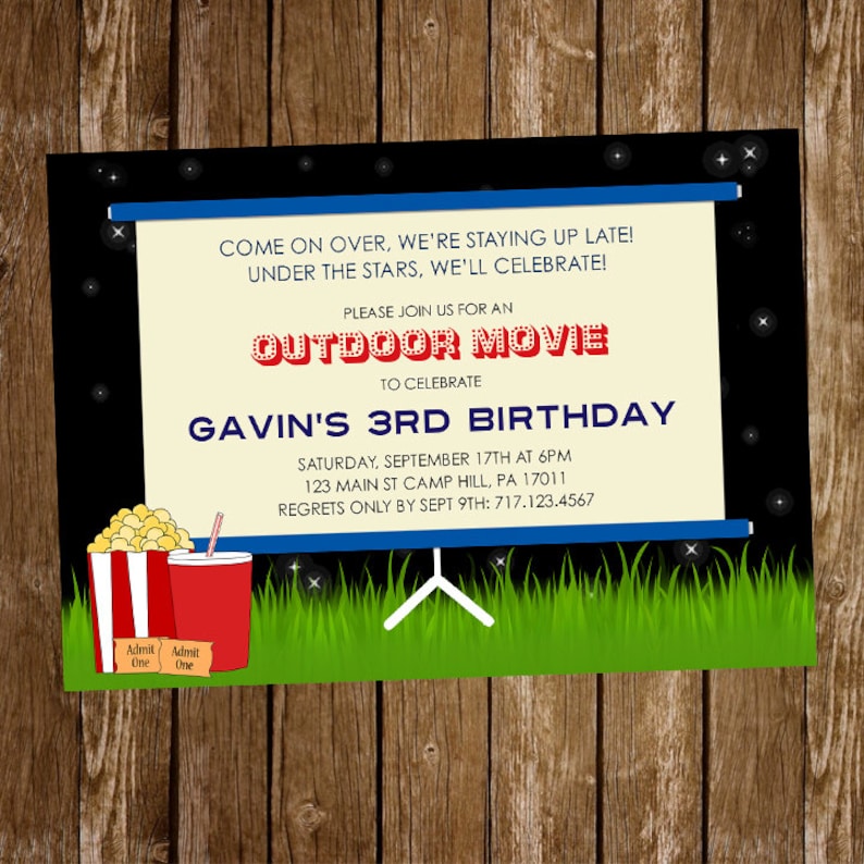 Movie Night Invitation, Outdoor Movie Night, Birthday Party, Movie