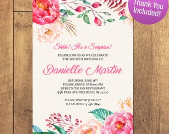 Suprise 30 40 50 60 70 Birthday Invitation FREE THANK YOU Included