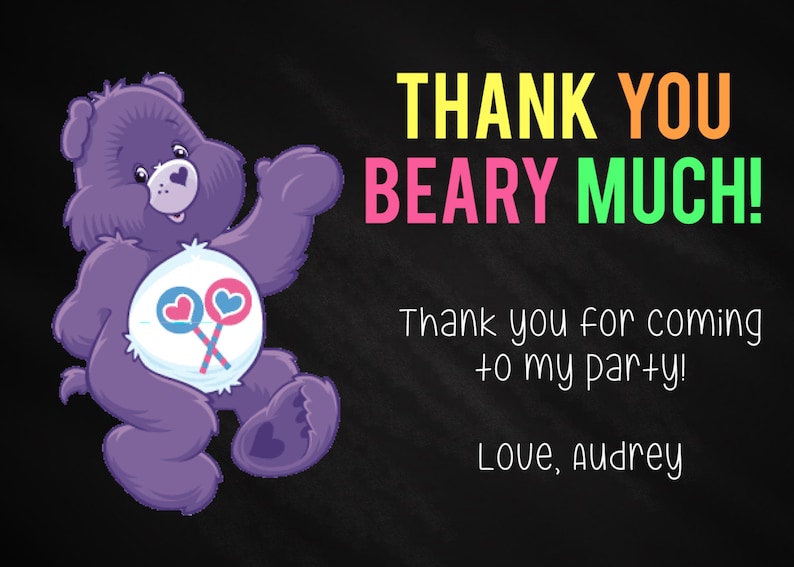 Care Bear Birthday Party Invitation FREE THANK YOU Included image 2