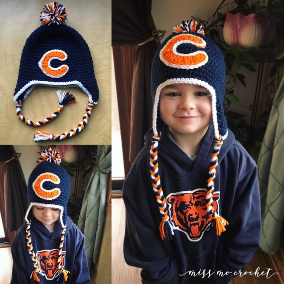 Crochet Chicago Bears Earflap Hat NFL 