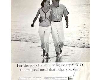 1965 Sego Diet Food Vintage Print Ad Retro Couple Beach Diet Drink Memorabilia Weight Loss Meal Replacement Mid Century Modern Diets Photo