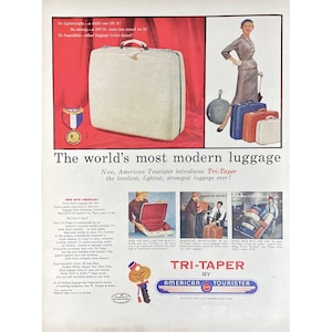 American Tourister Luggage 1954 Vintage Print Ad Magazine Retro Suitcase Ad Mid Century Modern Travel Wall Art Luggage Memorabilia Ad