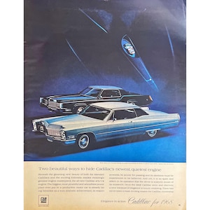 1968 Cadillacs Vintage Print Ad Vintage Car Retro Eldorado Coupe deVille Mid Century Modern Cars Wall Art Cadillac Memorabilia Man Cave Deco