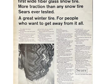 Sears Tires Vintage Print Ad 1967 Sears Memorabilia Retro Car Truck Tires Vintage Automobile Tires Mid Century Modern Car SuperWide Tires