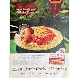 1965 Kraft Spaghetti Dinner Vintage Print Ad Retro Food Memorabilia Box Dinner Mid Century Modern Fast Meal Photo Ad Spaghetti in a Box Ad