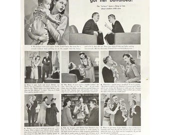 Fletcher's Castoria 1942 Vintage Print Ad Retro Baby Laxative Memorabilia Photos Mid Century Modern Family Discussion Infant Medicine Ad
