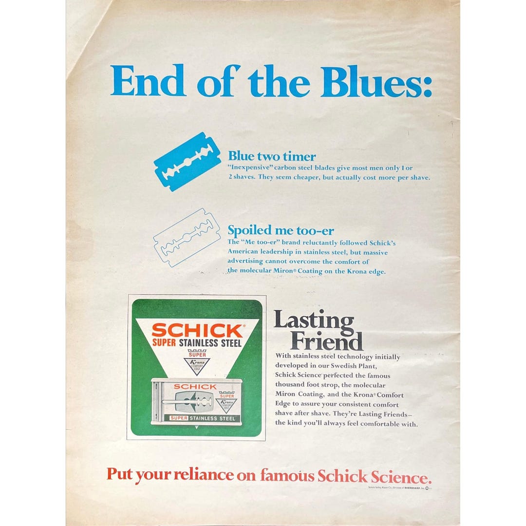Schick Safety Razor Vintage Print Ad 1967 Magazine Straight Razor Men's ...