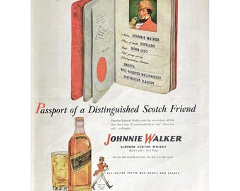 1937 Johnnie Walker Ad, Vintage Scotch Print, Ready to Frame - Etsy