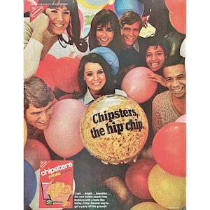 Nabisco Chipsters 1968 Vintage Print Ad Retro Snack Ad Memorabilia Nabisco Potato Snack Cracker Mid Century Modern Party People Balloons