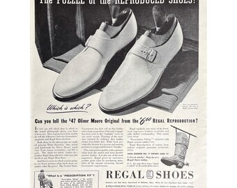 Regal Shoes Vintage Print Ad 1943 Men's Shoes Memorabilia Retro Shoe Company Advertisement Regal Reproduction Shoes Men's Fashion 1940's