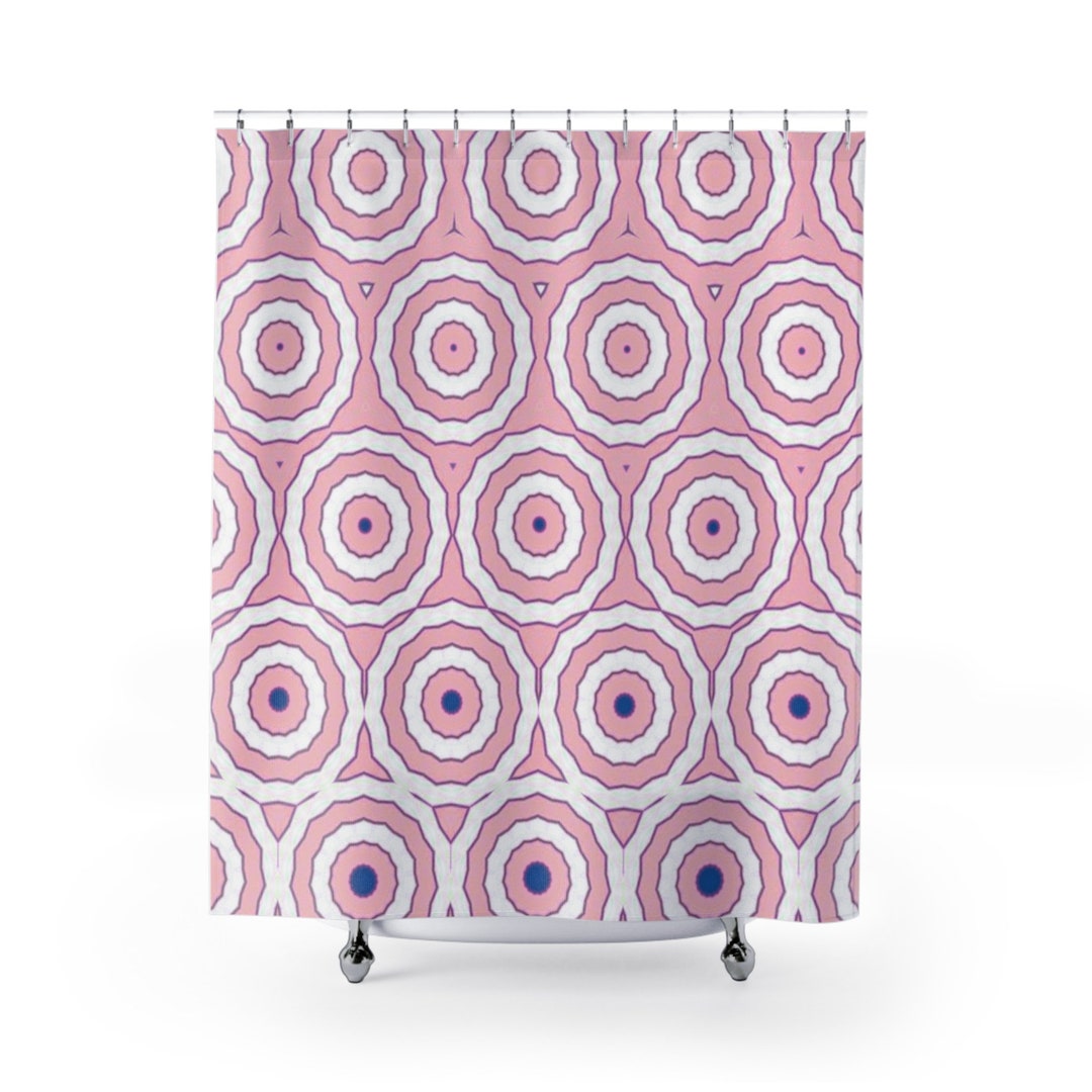 Pink and White Shower Curtain White Bathroom Decor Pink Shower Etsy