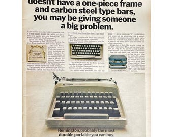 Remington Typewriter 1967 Vintage Print Ad Portable Typewriter Memorabilia Retro Vintage Office Mid Century Modern Typewriter Photo Ad
