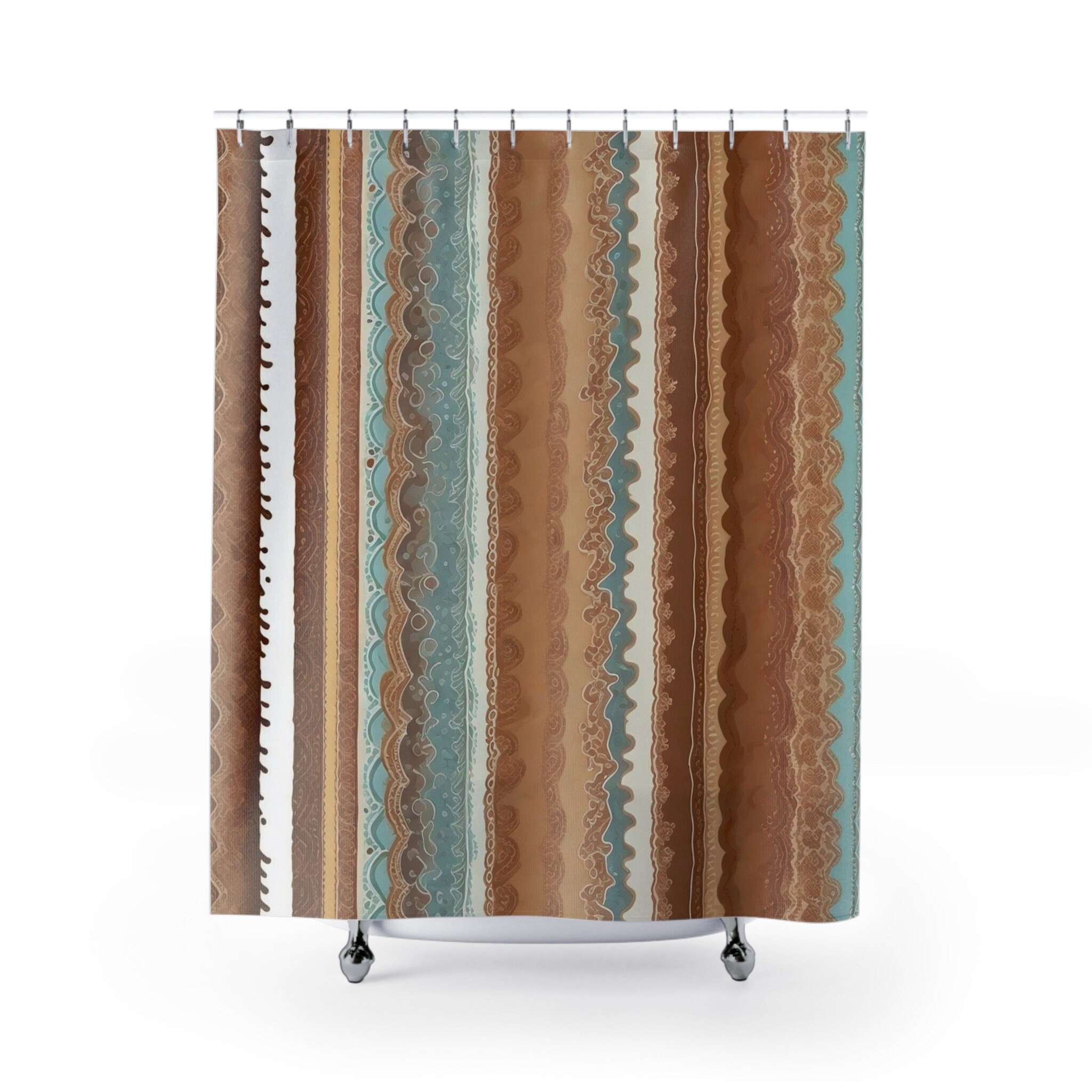 Blue and sale brown shower curtain