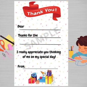 Druckbare Dankeskarten für Kinder zum Selbermachen, einfaches Ausfüllen, sofortiger Download, Bastel-Dankeskarten für Kinder als Geschenk für Kindergeburtstage, Feiertage