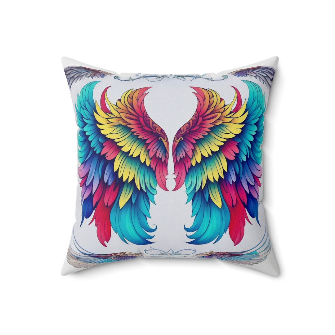 Rainbow Angel Wings Pillow Colorful Angel Wing Square Pillow Etsy