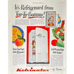 Kelvinator Refrigerator Vintage Print Ad Retro Refrigerator Memorabilia Freezer Mid Century Modern Refrigerator Photo Wall Art Vintage Ads