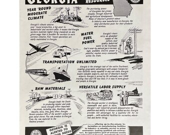 Georgia Dept. of Commerce Vintage Print Ad 1952 State of Georgia Versatility Ad Mid Century Modern Visit Georgia Advertisement Retro State