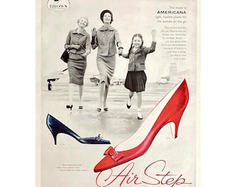Vintage Print Ad Air Step Shoes 1959 Original Magazine Advertisement Retro Women's Shoe Ad Mid Century Modern Fashion Art Vintage Shoes