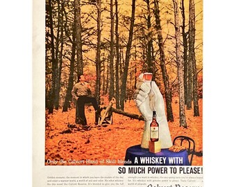 Vintage Print Ad Calvert Reserve Whiskey 1959 Original Magazine Advertisement Retro Alcohol Ads Mid Century Modern Bar Wall Art Lumberjack