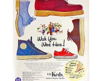 Keds Shoes 1954 Vintage Print Ad Magazine Retro Shoe Ad Vintage Keds Collector Kids Shoes Sneakers Memorabilia Mid Century Modern Shoe Ads