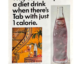1965 Tab Soda Vintage Print Ad Retro Diet Cola Memorabilia Tab Bottle Photo Ad Tab Cola Collectors Photo Ad Mid Century Modern Soft Drink Ad