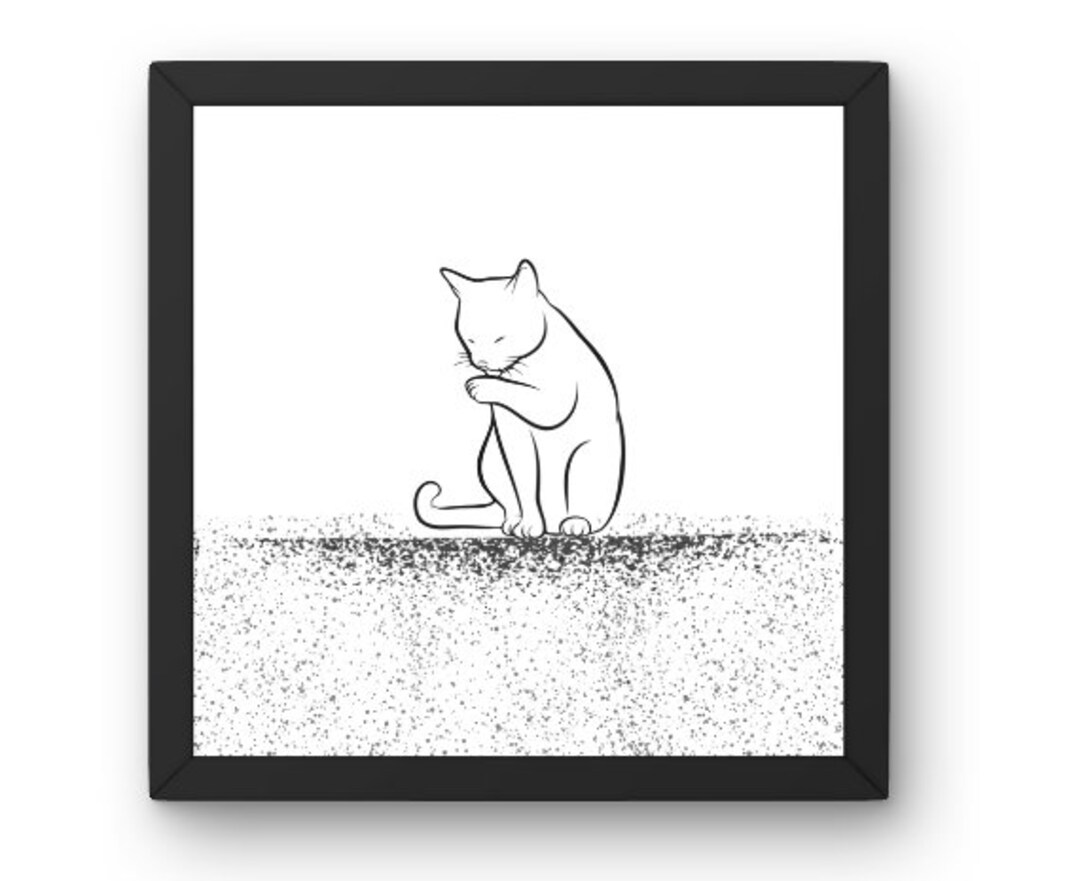 Black and White Cat Wall Art Line Drawing of Cat Minimalist Cat ...