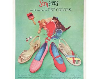 Sun-Steps Shoes 1954 Vintage Print Ad Magazine Retro Shoe Ads Mid Century Modern Shoe Photos Vintage Ladies Shoes Memorabilia Collector