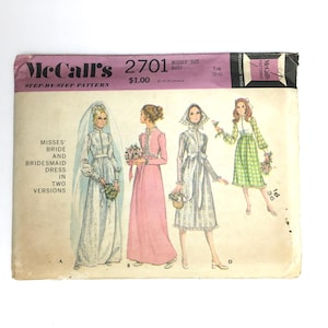 Vintage McCall&#39;s #2701 Wedding Dress Bridesmaid Sewing Pattern Uncut Size 14 Instructions Included Retro Bridal Gown Pattern Victorian