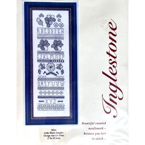 NEW Inglestone Counted Cross Stitch Alphabet Sampler Floral Embroidery Kit Black ABC&#39;s Wall Art Kit Flowers Small Alphabet Wall Art Kit 383A
